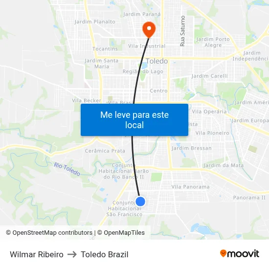 Wilmar Ribeiro to Toledo Brazil map