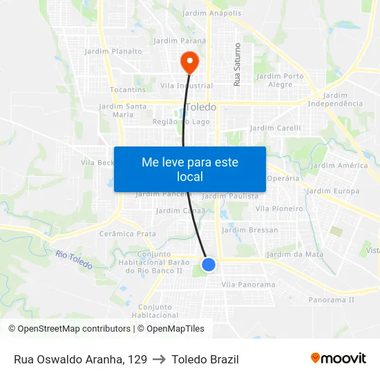 Rua Oswaldo Aranha, 129 to Toledo Brazil map