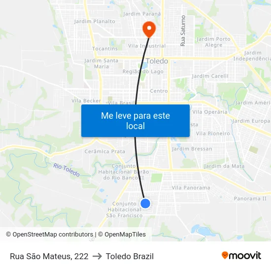 Rua São Mateus, 222 to Toledo Brazil map