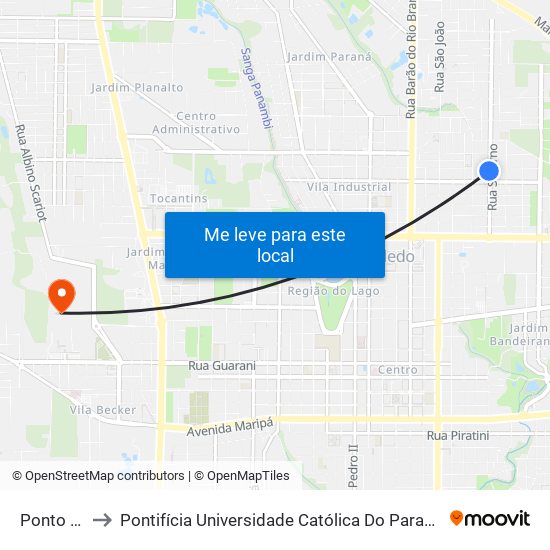 Ponto Do Bar to Pontifícia Universidade Católica Do Paraná Pucpr - Campus Toledo map