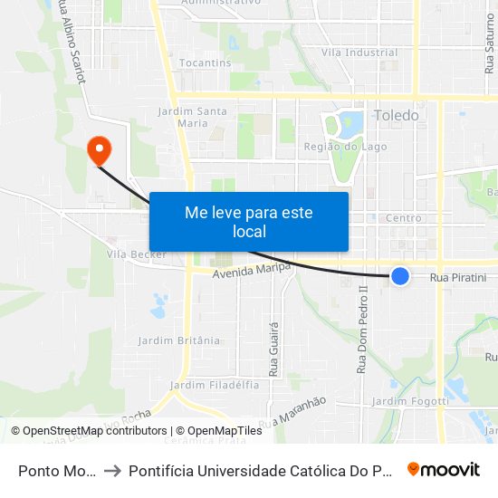 Ponto Morais Rego to Pontifícia Universidade Católica Do Paraná Pucpr - Campus Toledo map