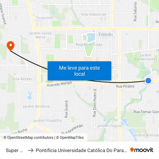 Super Mufatto to Pontifícia Universidade Católica Do Paraná Pucpr - Campus Toledo map