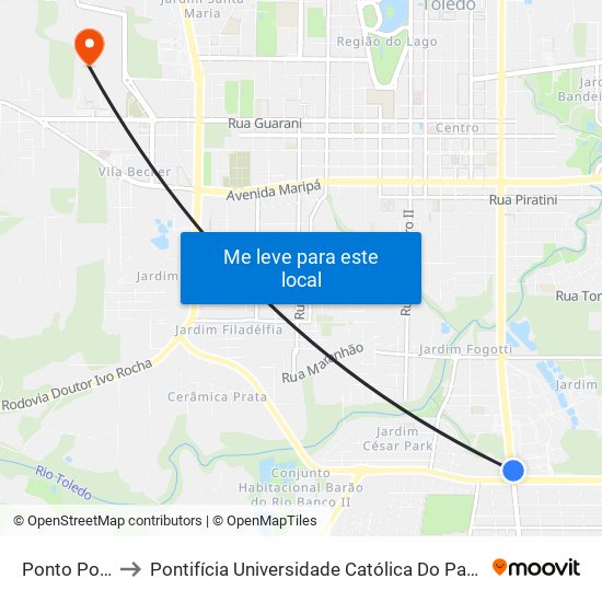 Ponto Posto Stop to Pontifícia Universidade Católica Do Paraná Pucpr - Campus Toledo map