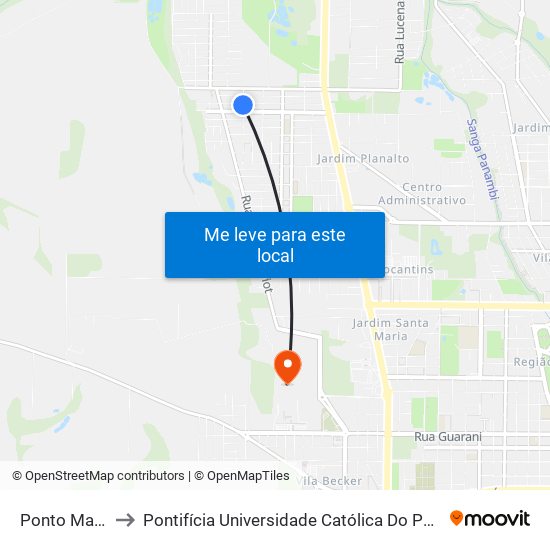 Ponto Mario Lenz 2 to Pontifícia Universidade Católica Do Paraná Pucpr - Campus Toledo map