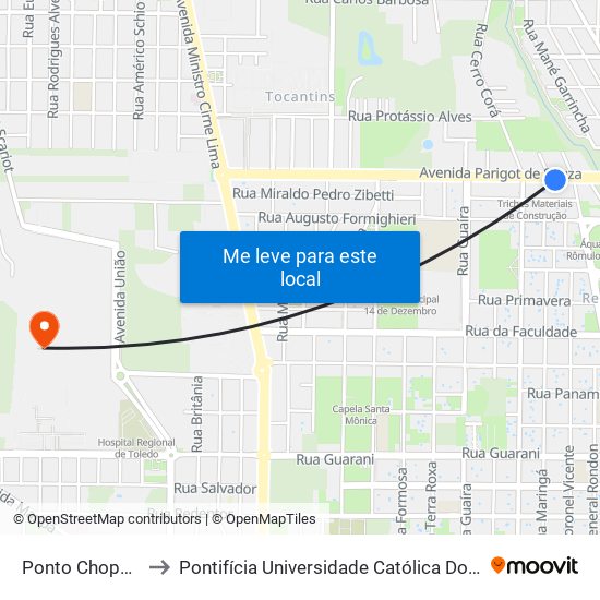 Ponto Chopparia Vila Real to Pontifícia Universidade Católica Do Paraná Pucpr - Campus Toledo map