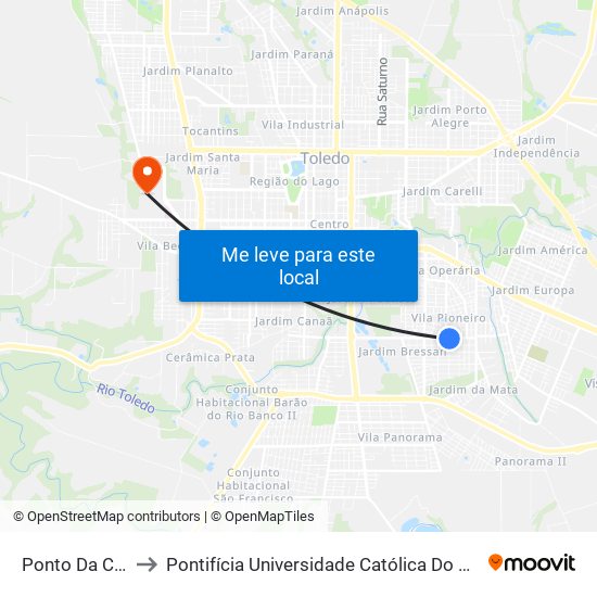 Ponto Da Caixa D'Agua to Pontifícia Universidade Católica Do Paraná Pucpr - Campus Toledo map