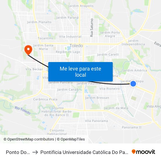 Ponto Do Hebrom to Pontifícia Universidade Católica Do Paraná Pucpr - Campus Toledo map