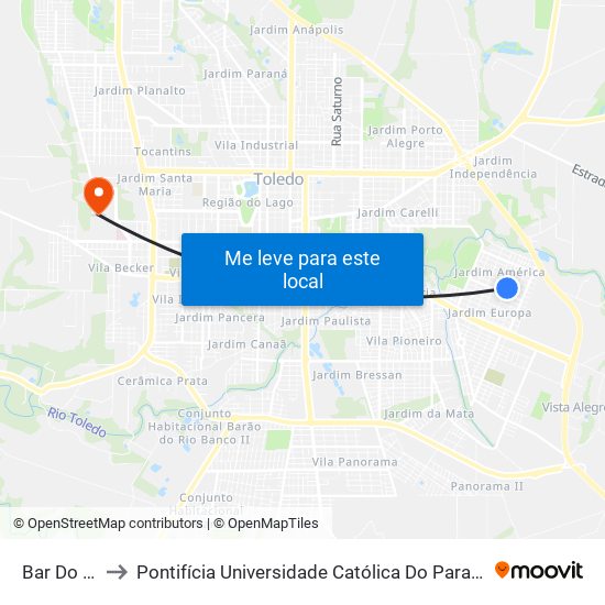 Bar Do Devanil to Pontifícia Universidade Católica Do Paraná Pucpr - Campus Toledo map