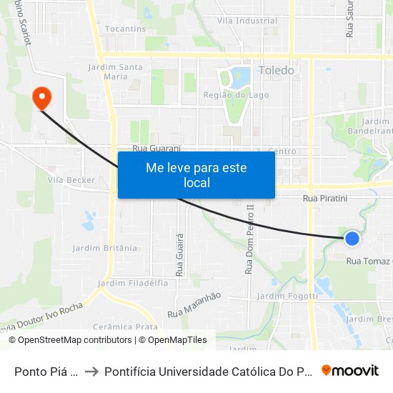 Ponto Piá Ambiental to Pontifícia Universidade Católica Do Paraná Pucpr - Campus Toledo map