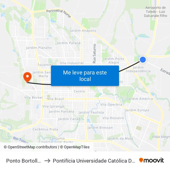 Ponto Bortolloto Caminhoes to Pontifícia Universidade Católica Do Paraná Pucpr - Campus Toledo map