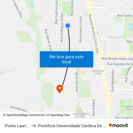 Ponto Laurindo Moterle to Pontifícia Universidade Católica Do Paraná Pucpr - Campus Toledo map