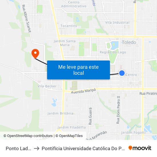 Ponto Lado Unipar II to Pontifícia Universidade Católica Do Paraná Pucpr - Campus Toledo map