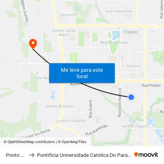 Ponto Bompel to Pontifícia Universidade Católica Do Paraná Pucpr - Campus Toledo map