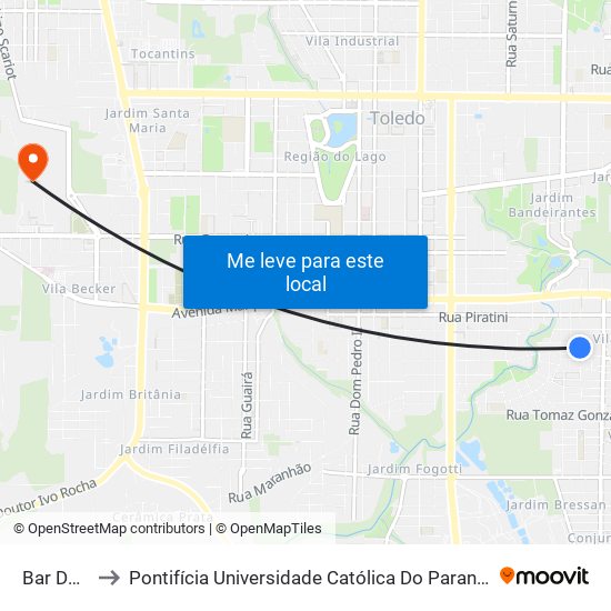 Bar Do Adão to Pontifícia Universidade Católica Do Paraná Pucpr - Campus Toledo map