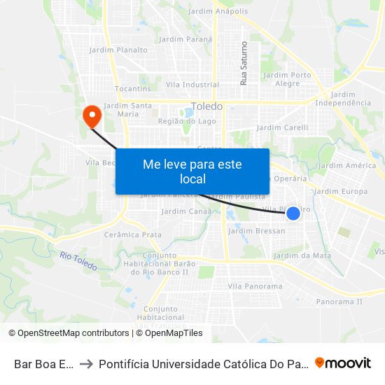 Bar Boa Esperança to Pontifícia Universidade Católica Do Paraná Pucpr - Campus Toledo map