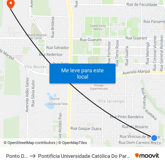 Ponto Do Mato to Pontifícia Universidade Católica Do Paraná Pucpr - Campus Toledo map