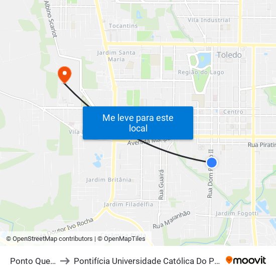 Ponto Quebra Molas to Pontifícia Universidade Católica Do Paraná Pucpr - Campus Toledo map