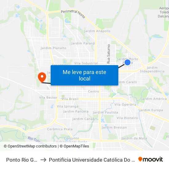 Ponto Rio Grande Do Sul to Pontifícia Universidade Católica Do Paraná Pucpr - Campus Toledo map