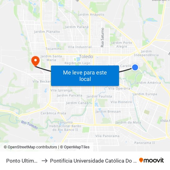 Ponto Ultimo Bombardeli to Pontifícia Universidade Católica Do Paraná Pucpr - Campus Toledo map