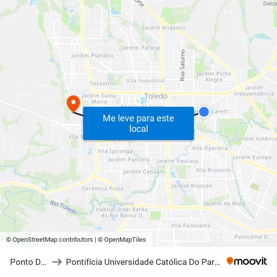 Ponto Da Ferrari to Pontifícia Universidade Católica Do Paraná Pucpr - Campus Toledo map