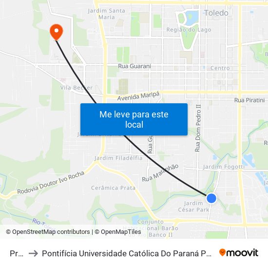 Praça to Pontifícia Universidade Católica Do Paraná Pucpr - Campus Toledo map