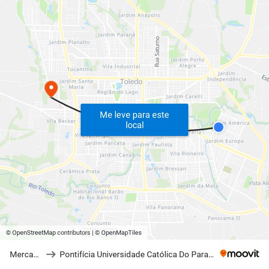 Mercado Zoio to Pontifícia Universidade Católica Do Paraná Pucpr - Campus Toledo map