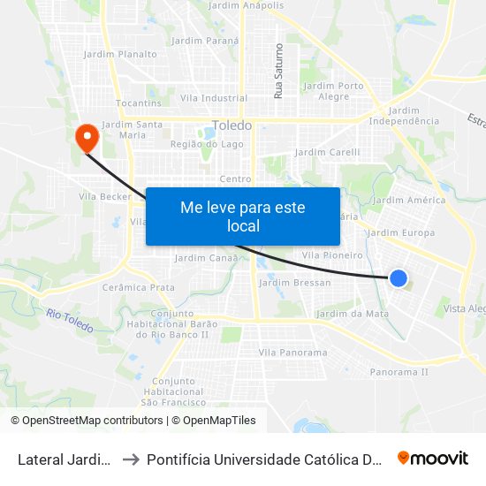 Lateral Jardim Da Saudade to Pontifícia Universidade Católica Do Paraná Pucpr - Campus Toledo map