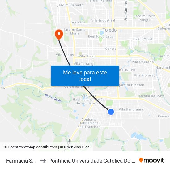 Farmacia São Francisco to Pontifícia Universidade Católica Do Paraná Pucpr - Campus Toledo map