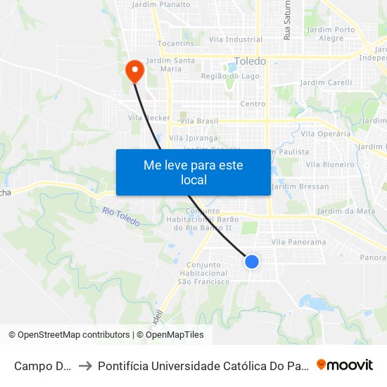 Campo De Futebol to Pontifícia Universidade Católica Do Paraná Pucpr - Campus Toledo map