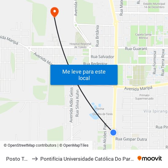 Posto Toleverde to Pontifícia Universidade Católica Do Paraná Pucpr - Campus Toledo map