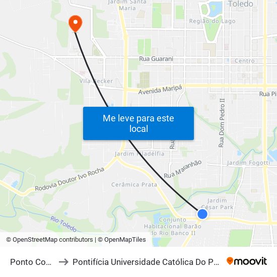 Ponto Com Casinha to Pontifícia Universidade Católica Do Paraná Pucpr - Campus Toledo map