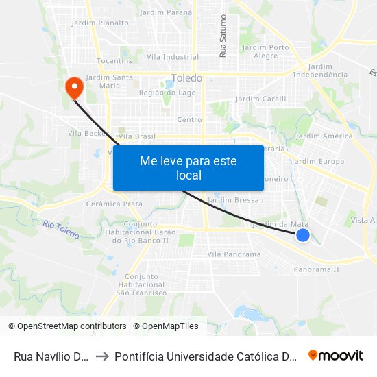 Rua Navílio Donassolo, 100 to Pontifícia Universidade Católica Do Paraná Pucpr - Campus Toledo map
