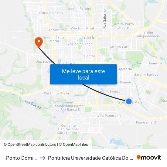 Ponto Domingos Miotto to Pontifícia Universidade Católica Do Paraná Pucpr - Campus Toledo map