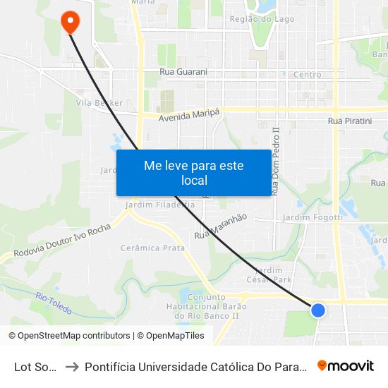 Lot Soberano to Pontifícia Universidade Católica Do Paraná Pucpr - Campus Toledo map