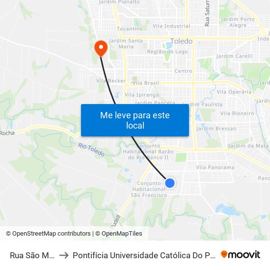 Rua São Mateus, 222 to Pontifícia Universidade Católica Do Paraná Pucpr - Campus Toledo map