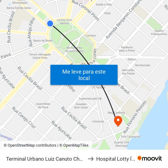 Terminal Urbano Luiz Canuto Chaves to Hospital Lotty Íris map
