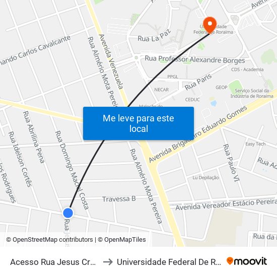 Acesso Rua Jesus Cruz C/B to Universidade Federal De Roraima map