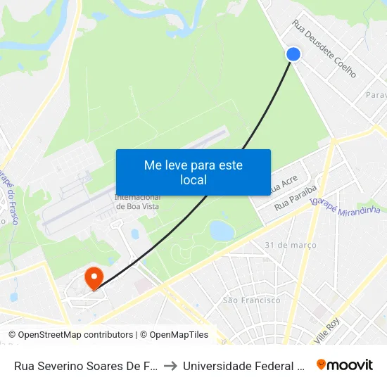 Rua Severino Soares De Freitas, 2749 to Universidade Federal De Roraima map