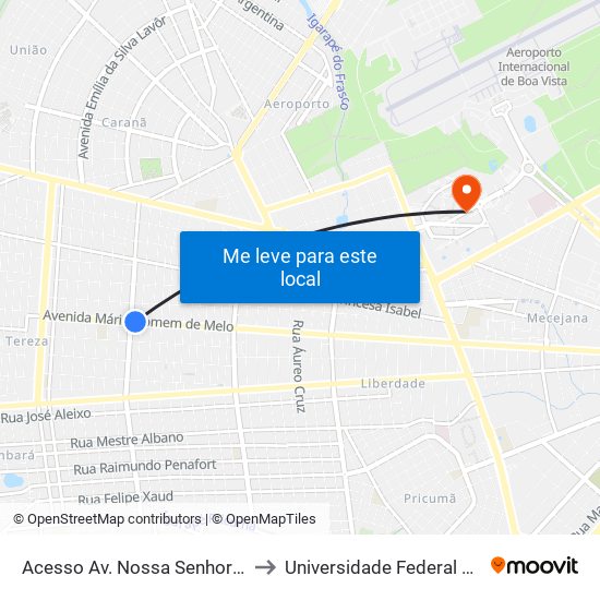 Acesso Av. Nossa Senhora De Nazaré to Universidade Federal De Roraima map