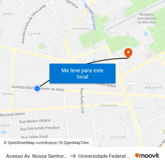 Acesso Av. Nossa Senhora De Nazaré to Universidade Federal De Roraima map