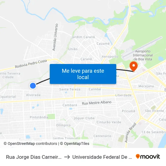 Rua Jorge Dias Carneiro, 1412 to Universidade Federal De Roraima map