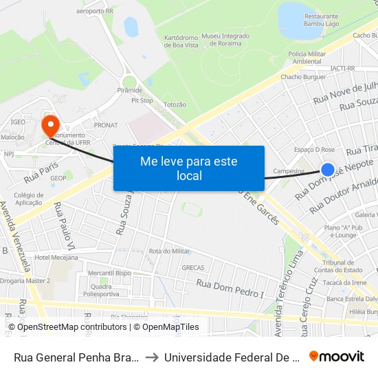 Rua General Penha Brasil, 952 to Universidade Federal De Roraima map