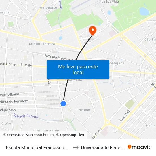 Escola Municipal Francisco De Souza Bríglia B/C to Universidade Federal De Roraima map