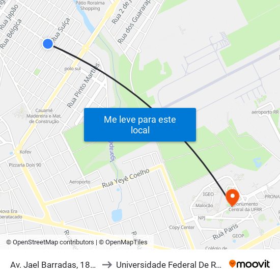 Av. Jael Barradas, 189-249 to Universidade Federal De Roraima map