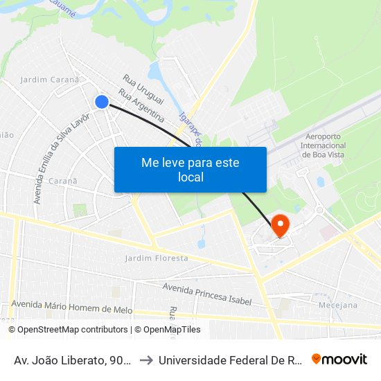 Av. João Liberato, 901-917 to Universidade Federal De Roraima map