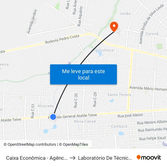 Caixa Econômica - Agência Cruviana B/C to Laboratório De Técnicas Alimentares map