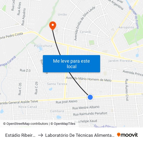 Estádio Ribeirão to Laboratório De Técnicas Alimentares map