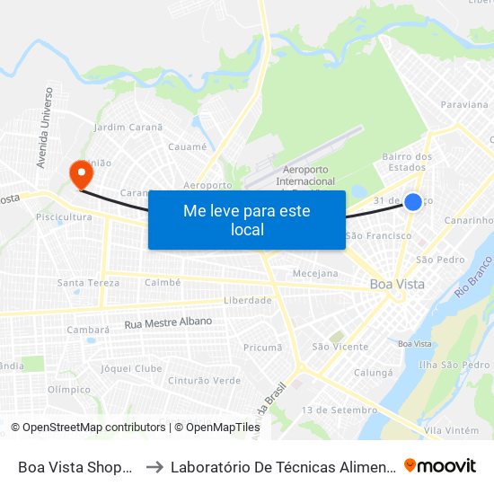 Boa Vista Shopping to Laboratório De Técnicas Alimentares map