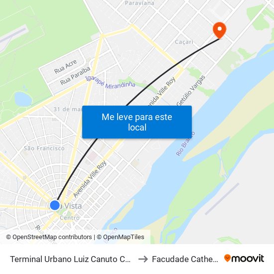 Terminal Urbano Luiz Canuto Chaves to Facudade Cathedral map