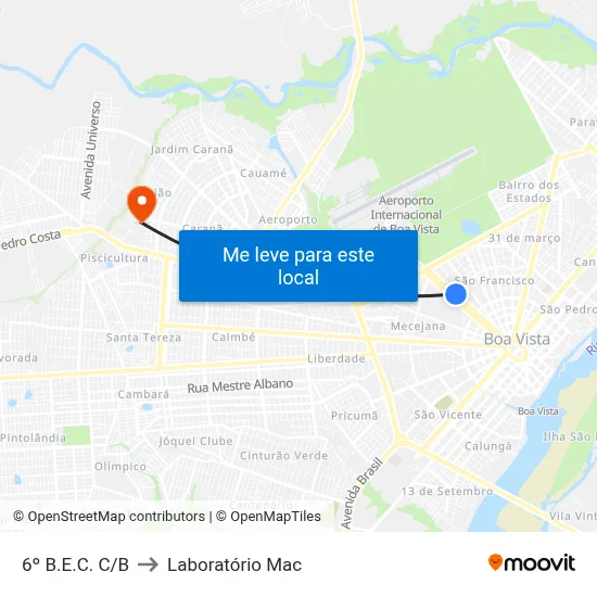 6º B.E.C. C/B to Laboratório Mac map